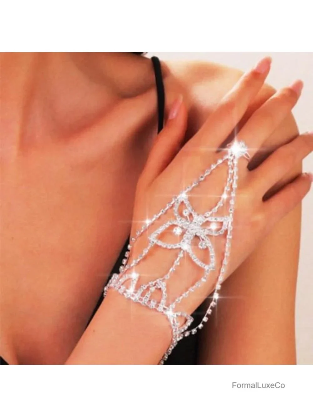 Rhinestone Fingerless Gloves Bridal Hand Chain Women Wedding